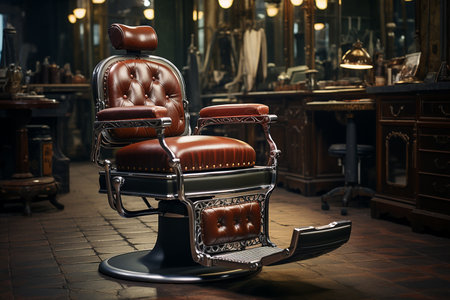 Generative AI Image of Vintage Style Barber Chair in Barbershopの素材