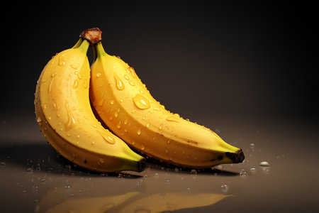 Generative AI Image of Yellow Banana Fruit with Water Drops on Dark Backgroundの素材
