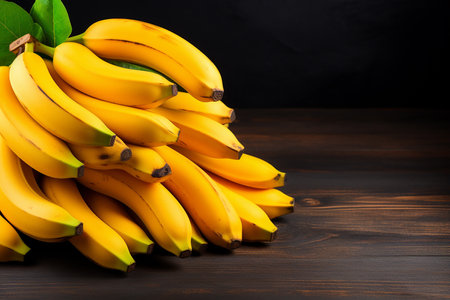 Generative AI Image of a Bunch of Yellow Bananas on a Wooden Tableの素材