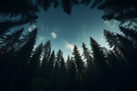 Low Angle Shot of Pine Trees Silhouette in Forest AI Generativeの素材