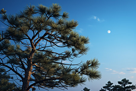 Generative AI Image of Nature Landscape with Pine Tree Branches Under Clear Blue Skyの素材