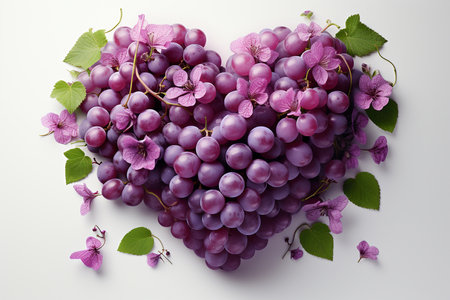 Generative AI Image of Heart Shape of Purple Grapes Fruit on Isolated Backgroundの素材