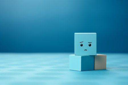 Generative AI Image of Cubes with Sad Expression of Blue Monday Conceptの素材