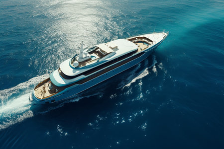 Generative AI Image of Yacht for Vacation Trip Sailing in the Blue Seaの素材
