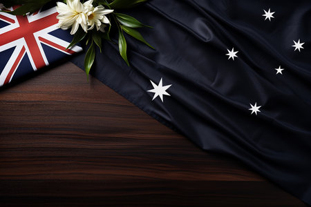 Generative AI Image of Australian National Flag on Wooden Tableの素材