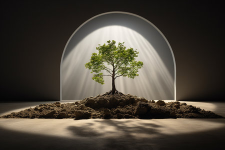 Generative AI Image of World Environment Day with Tree Growing Fertile on the Groundの素材