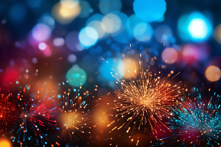 Generative AI Image of New Year Fireworks Party with Bokeh Backgroundの素材