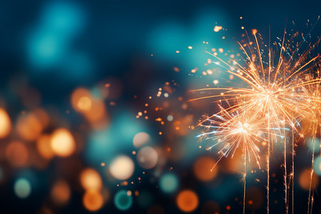 Generative AI Image of New Year Fireworks with Blank Space on Bokeh Lights Backgroundの素材