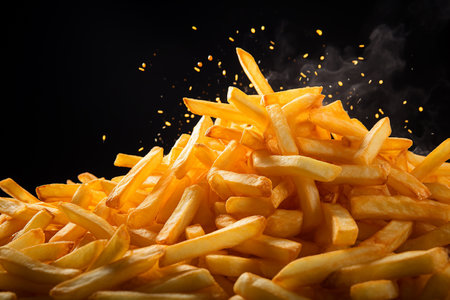 Generative AI Image of Hot French Fries on Dark Backgroundの素材