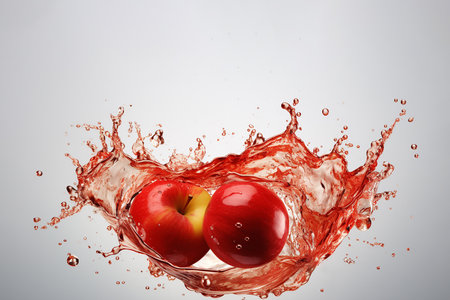 Generative AI Image of Apple Fruit Background with Water Splashing and Blank Spaceの素材