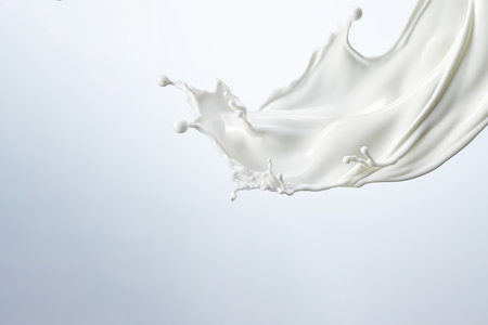 Generative AI Image of Splash of Fresh Pure Milk with Blank Space on White Backgroundの素材