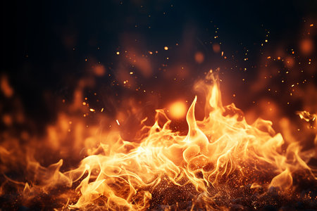 Generative AI Image of Orange Hot Fire Flame on Black Backgroundの素材