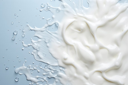 Generative AI Image of Fresh Pure White Milk Water on Blue Backgroundの素材