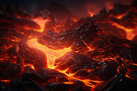 Generative AI Image of Orange Hot Lava in the Volcanoの素材
