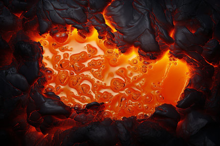 Generative AI Image of Rocks with Hot Fire Magma Molten Lavaの素材
