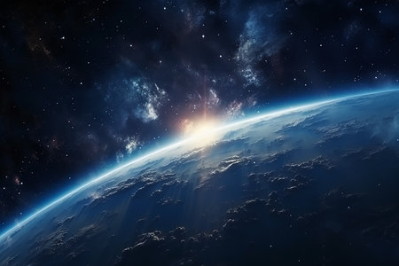 Generative AI Image of Planet in Outer Space with Nebula Galaxy in Dark Skyの素材