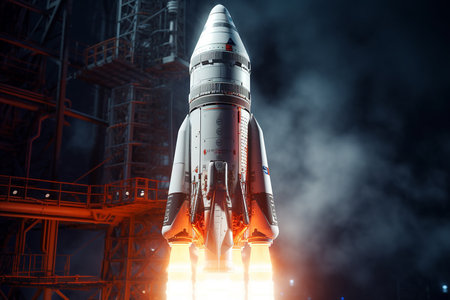 Generative AI Image of Spaceship Rocket Launch into Outer Spaceの素材