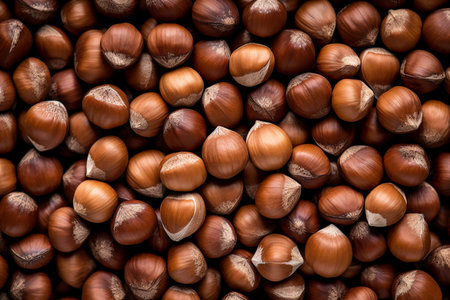 Generative AI Image of Top View of Harvesting Organic Brown Hazelnutsの素材