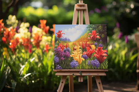 Generative AI Image of Painting of Beautiful Flowers in the Parkの素材