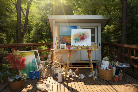 Generative AI Image of Painting Studio in a Tree Houseの素材