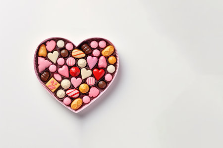 Generative AI Image of Valentine Day with Love Heart Candy Chocolate on White Backgroundの素材