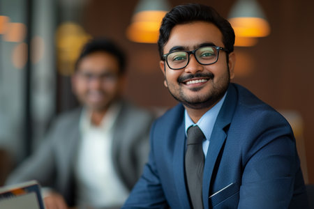 Generative AI Image of Indian Businessman with Happy Expression in Officeの素材
