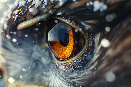 Generative AI Image of Sharp Eye Vision of Eagle Bird with Snow in Winterの素材