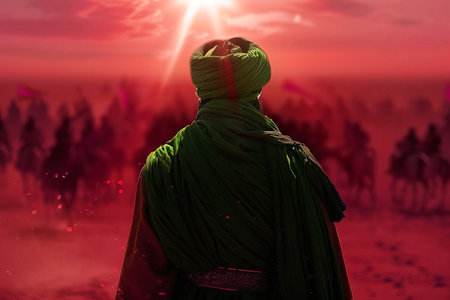 Generative AI Image of Husein Fighting in Karbala War in the Month of Muharram Asyuraの素材