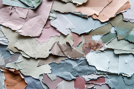 Generative AI Image of Crumpled Torn Paper Layered with Colorful Pattern Wallpaperの素材