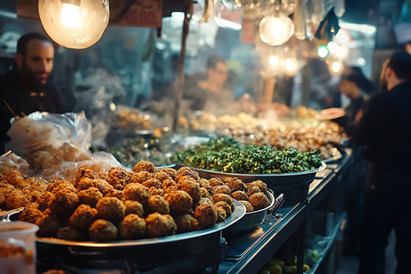 Generative AI Image of Authentic Middle Eastern Fresh Falafel with Parsley at Street Food Bazaarの素材