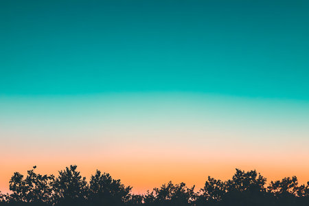 Generative AI Image of Subtle Twilight Sunset Sunrise Gradation Sky with Tree Wallpaperの素材