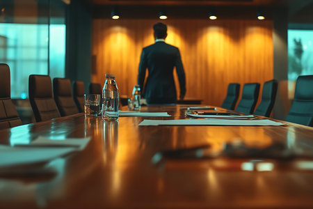 Generative AI Image of Indian Businessman Wear Formal Attire Standing at His Office Room Wallpaperの素材