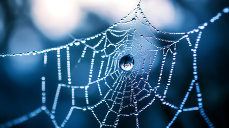 Generative AI Image of Spider Web Nature Droplets Water at Night Dark Bokeh Wallpaperの素材