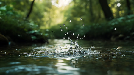 Generative AI Image of Tranquil Water Stream Flow at River Drain Bright Calm Day Wallpaperの素材