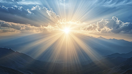 Generative AI Image of Mountain Landscape with Clouds View in the Morningの素材