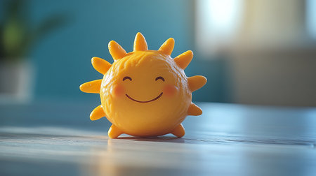 Generative AI Image of Happy Cute Sun on Blur Home House Backgroundの素材