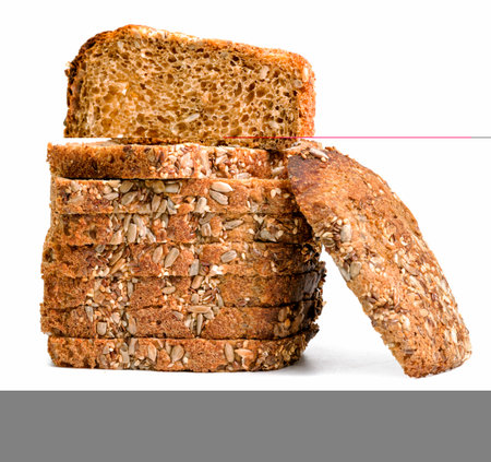 grain black bread on a white backgroundの写真素材