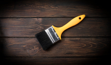 Paint Brush Top View On brown Background.の写真素材