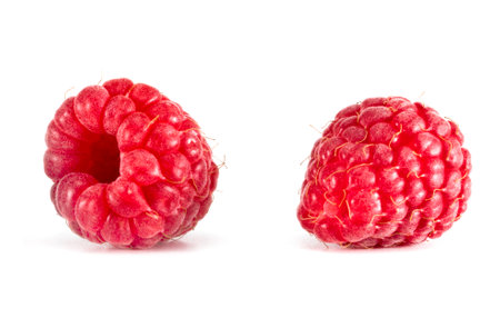 ripe raspberry set isolated on white background