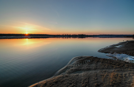 Sunset at lakeの写真素材