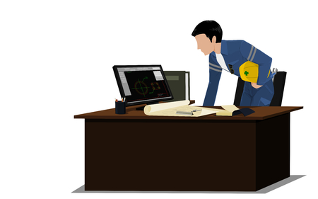 An Engineer is checking drawing on transparent backgroundのイラスト素材