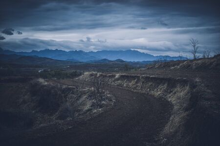The wilderness and distant mountains in the rural suburbs.の写真素材