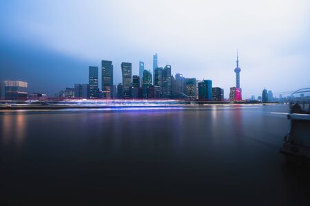 Panorama view of Aerial Shanghai city scape at night time.の写真素材