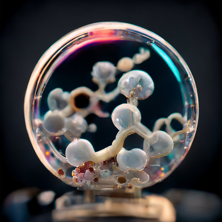Molecular model of human DNA in a crystal ball on a black backgroundの素材