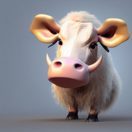 Cute cow with a funny expression. 3d renderingの素材