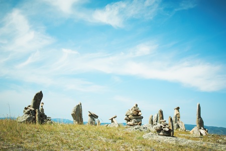 Landscape from stones lake Baikalの写真素材