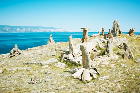 Landscape from stones lake Baikalの写真素材