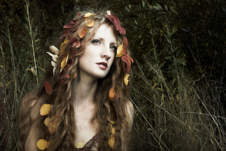 Portrait of the beautiful woman in wood