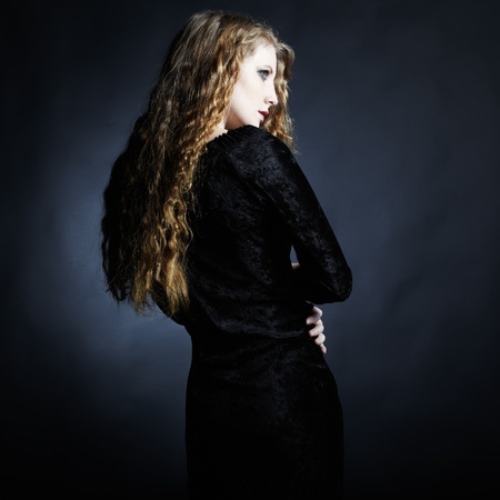 Fashion photo of young lady in elegant evening dressの写真素材