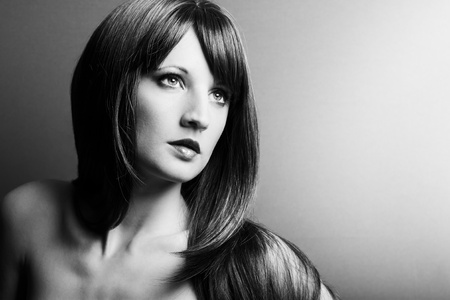 Portrait of the young sexual woman closeup. The Black-and-white photoの写真素材